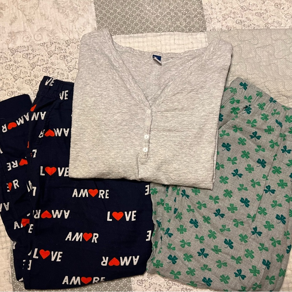 Old Navy Gray Henley and Patterned Pajama Set